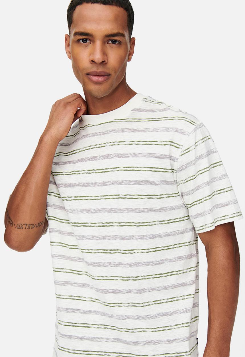 Only & Sons - Onsiban relaxed short sleeve stripe tee - white