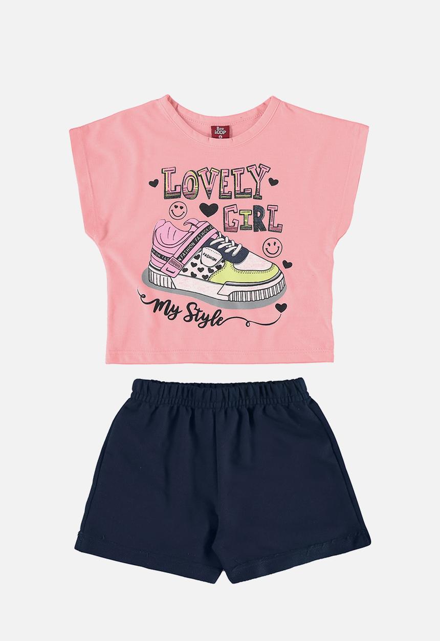 Bee Loop - Crop top and sweatshorts - pink & navy