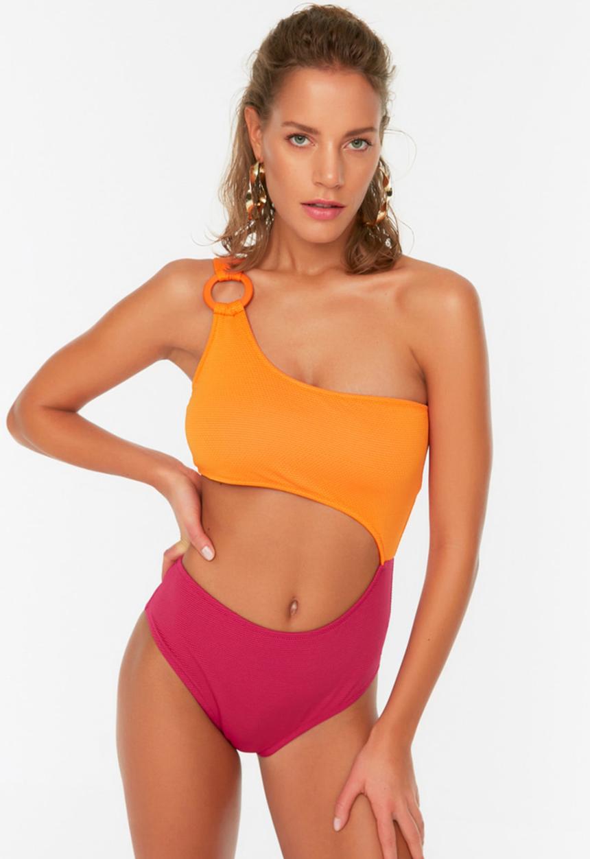 Trendyol - Color block swimsuit - fuchsia & orange 