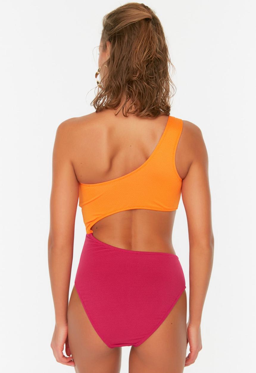 Trendyol - Color block swimsuit - fuchsia & orange 
