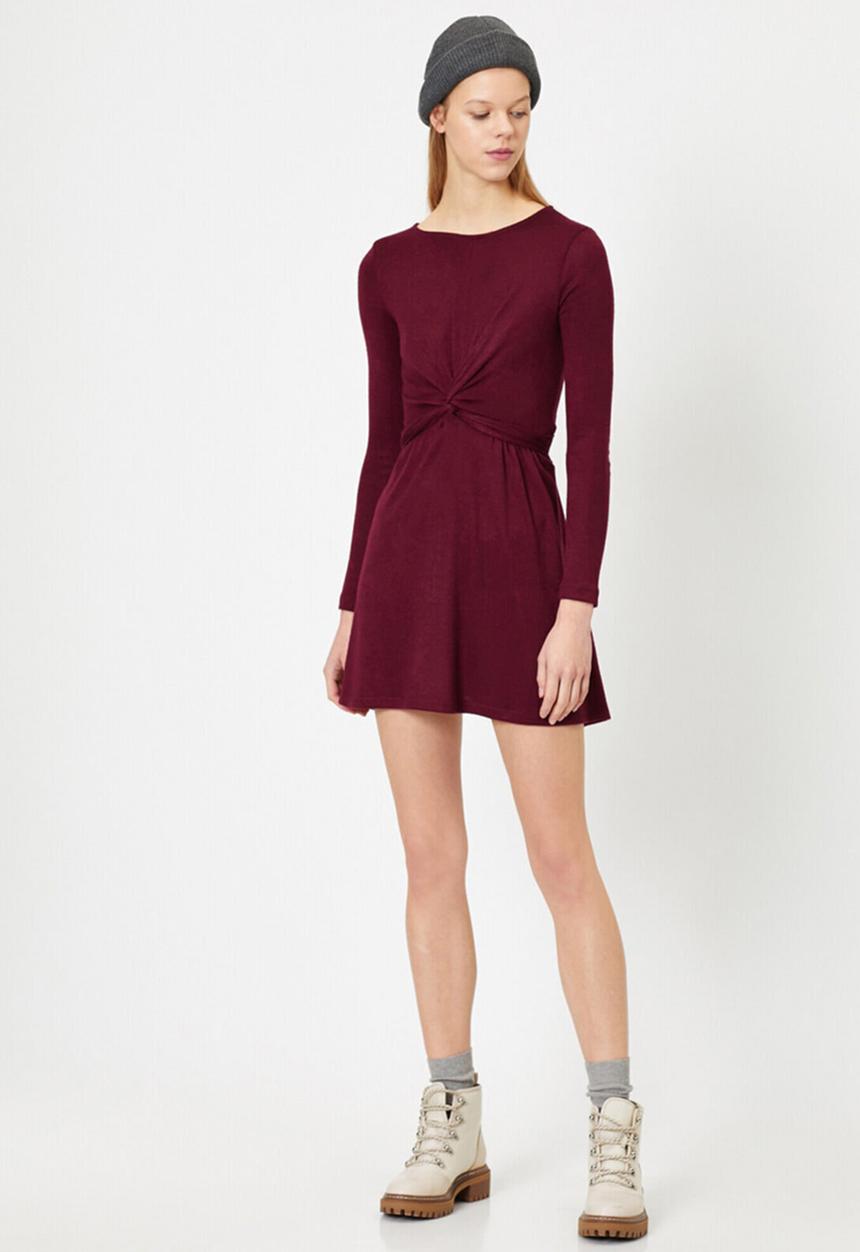 Koton - Crew neck, long sleeve, midi dress - purple