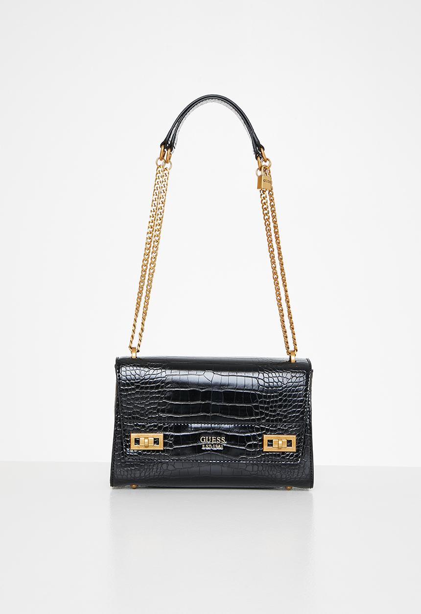 GUESS - Katey croc flap shoulder bag - black
