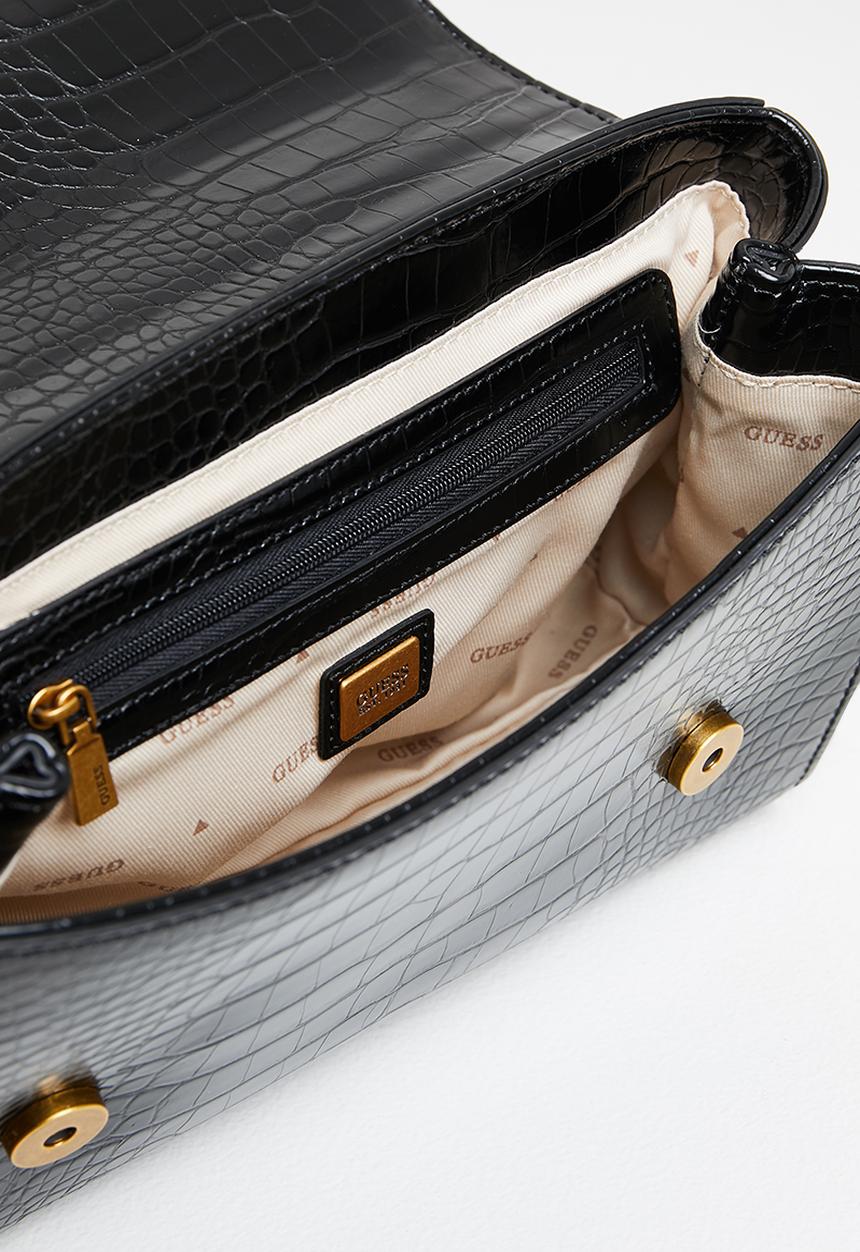 GUESS - Katey croc flap shoulder bag - black