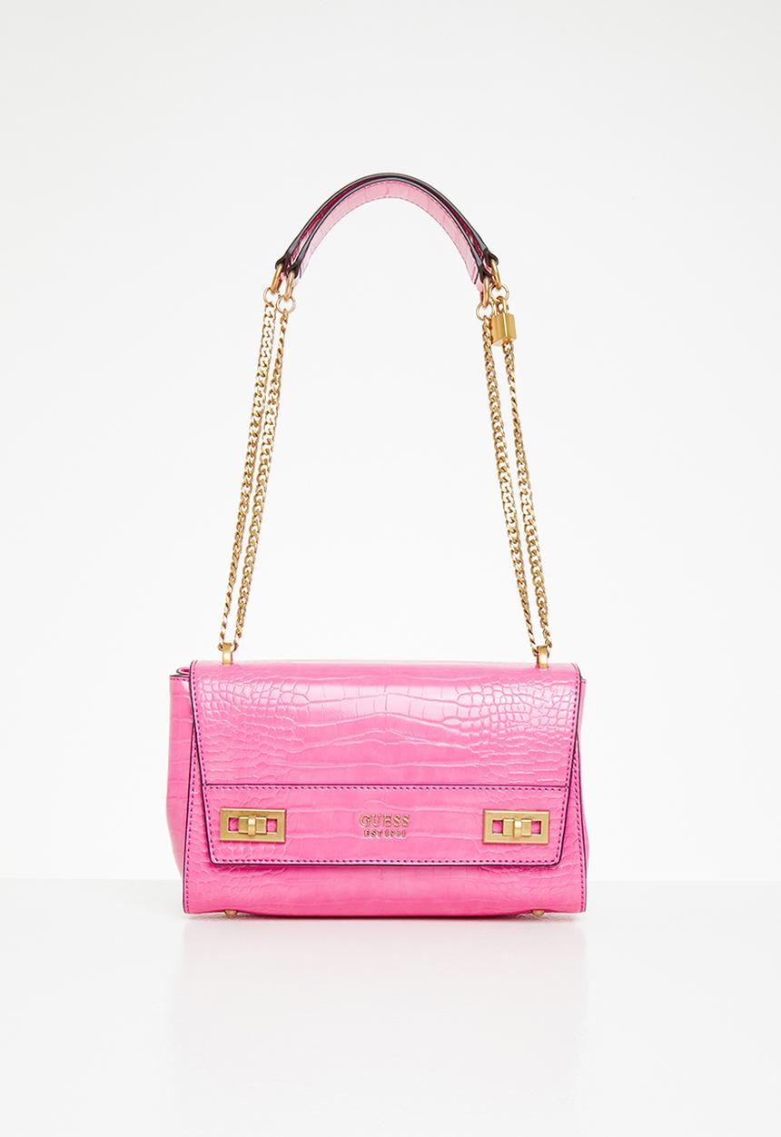 GUESS - Katey croc flap shoulder bag - bright pink