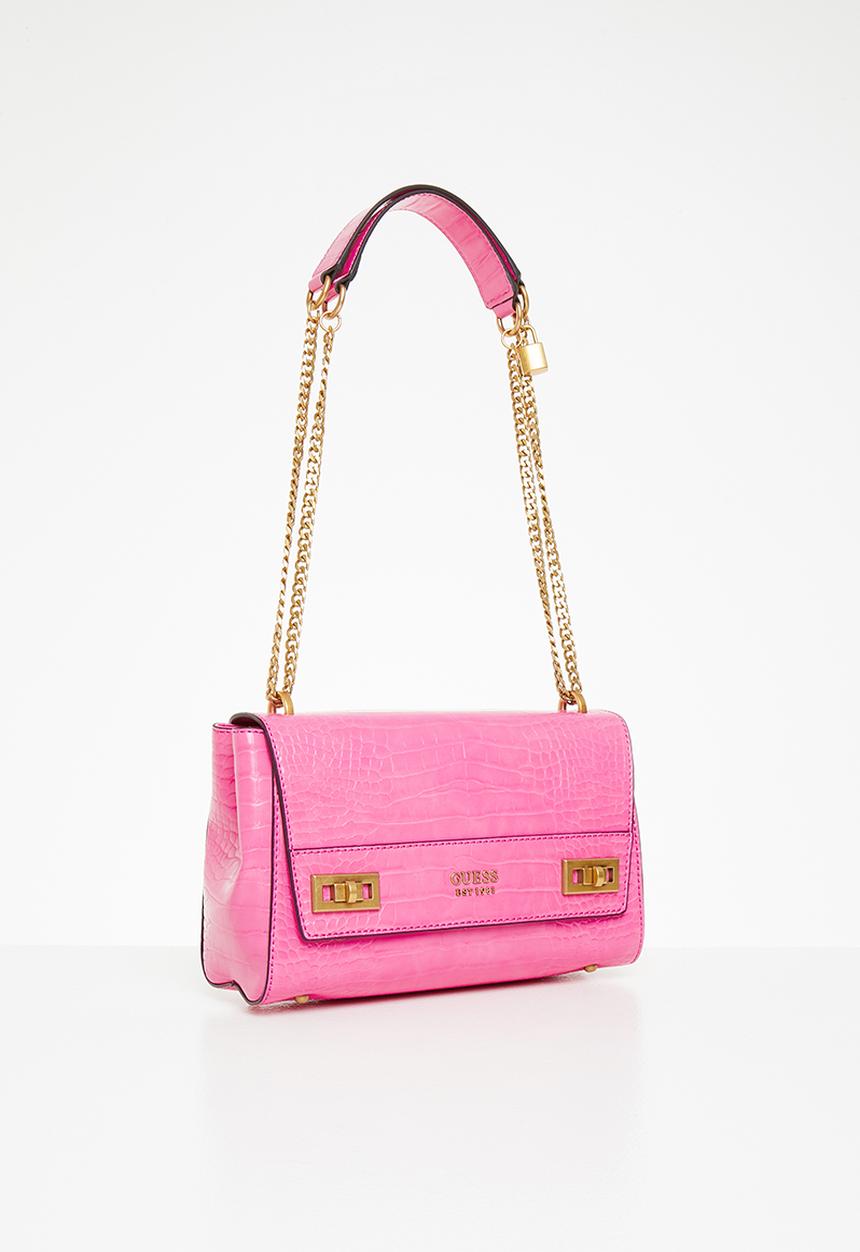 GUESS - Katey croc flap shoulder bag - bright pink