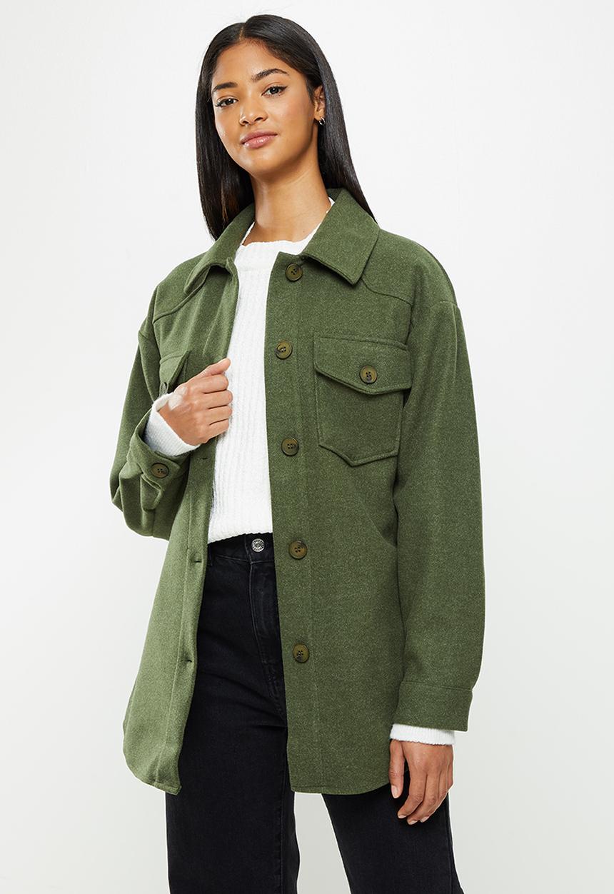 Koton - Lapel collar belt waist shacket - green 