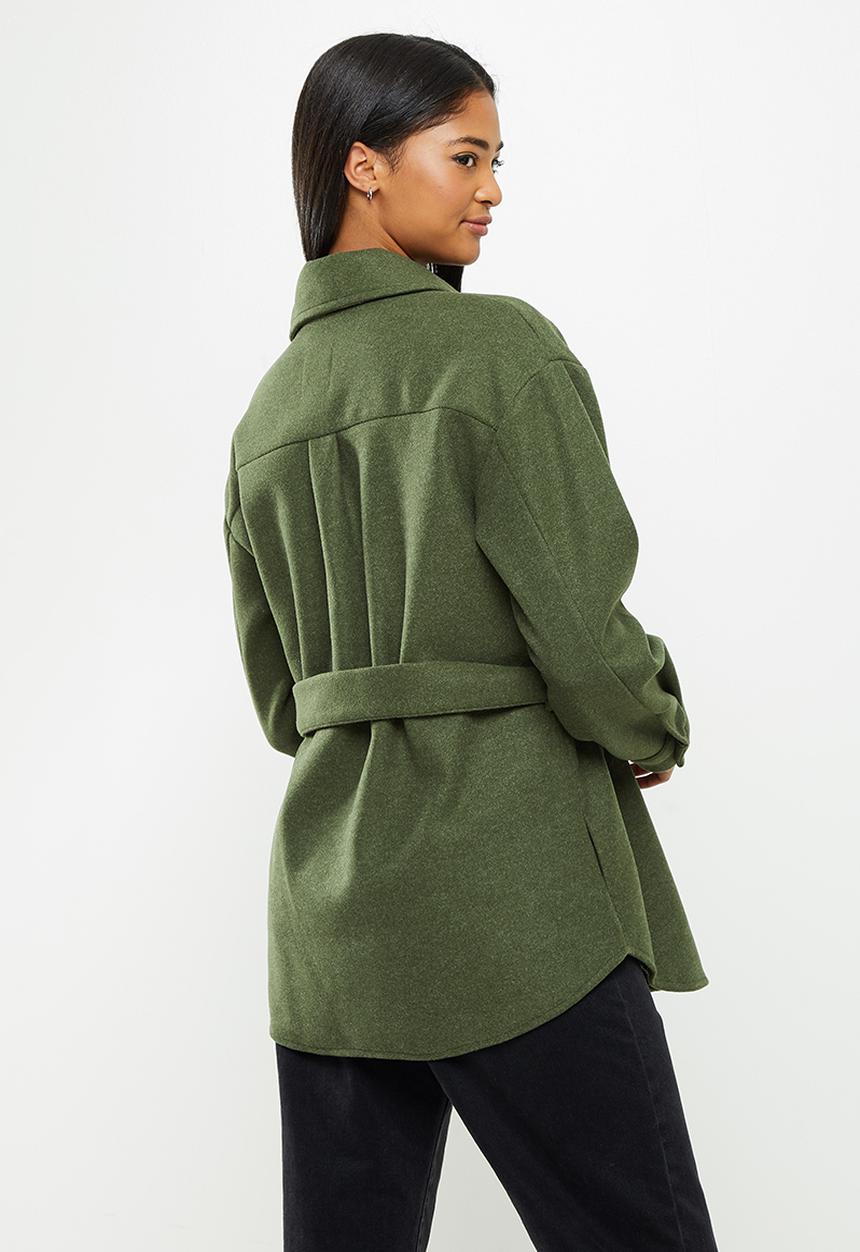 Koton - Lapel collar belt waist shacket - green 