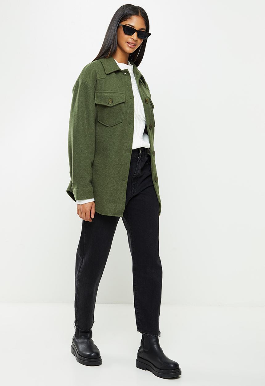 Koton - Lapel collar belt waist shacket - green 