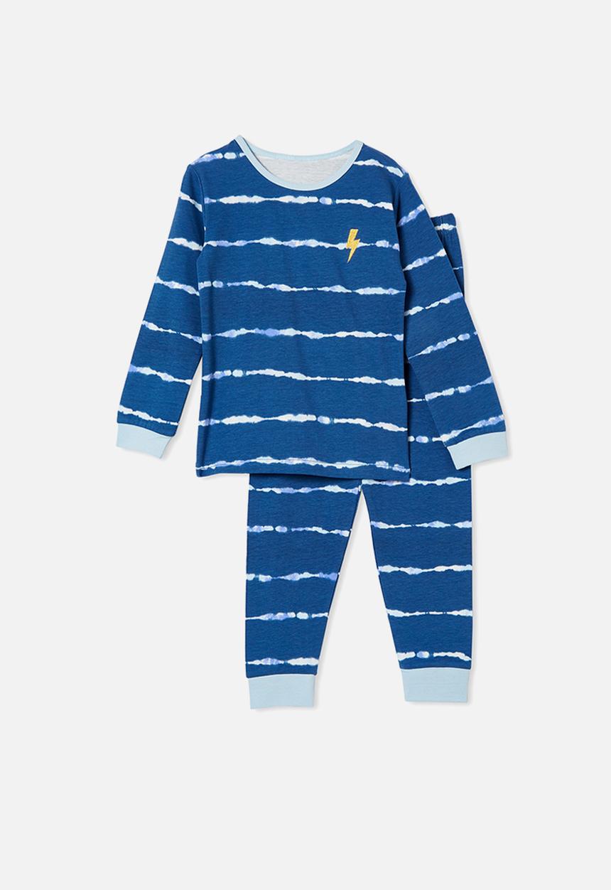 Cotton On - Orlando long sleeve pyjama set - petty blue/linear tie dye