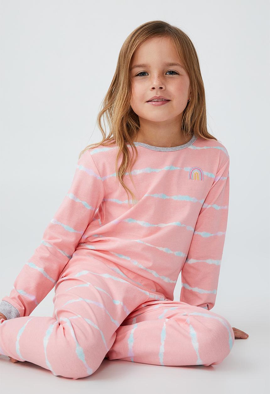 Cotton On - Florence long sleeve pyjama set - coral dreams/linear tie dye