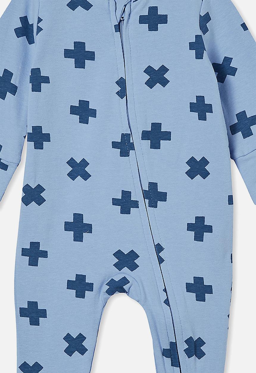 Cotton On - The long sleeve zip romper - dusk blue/crosses