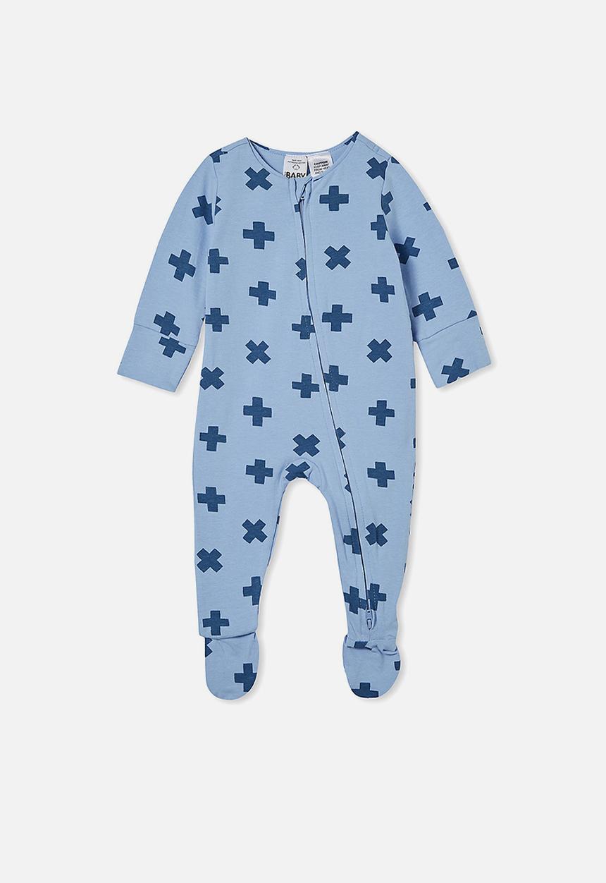 Cotton On - The long sleeve zip romper - dusk blue/crosses