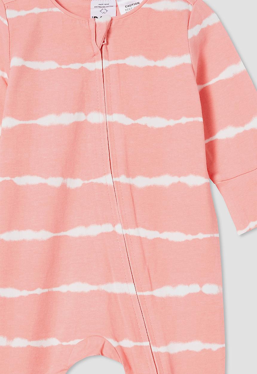 Cotton On - The long sleeve zip romper - coral dreams/linear tie dye