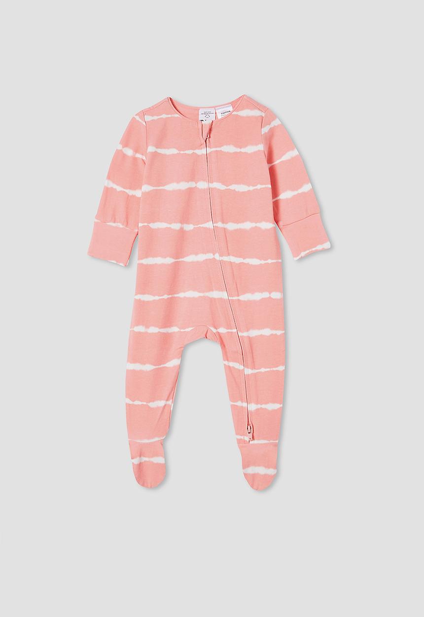 Cotton On - The long sleeve zip romper - coral dreams/linear tie dye