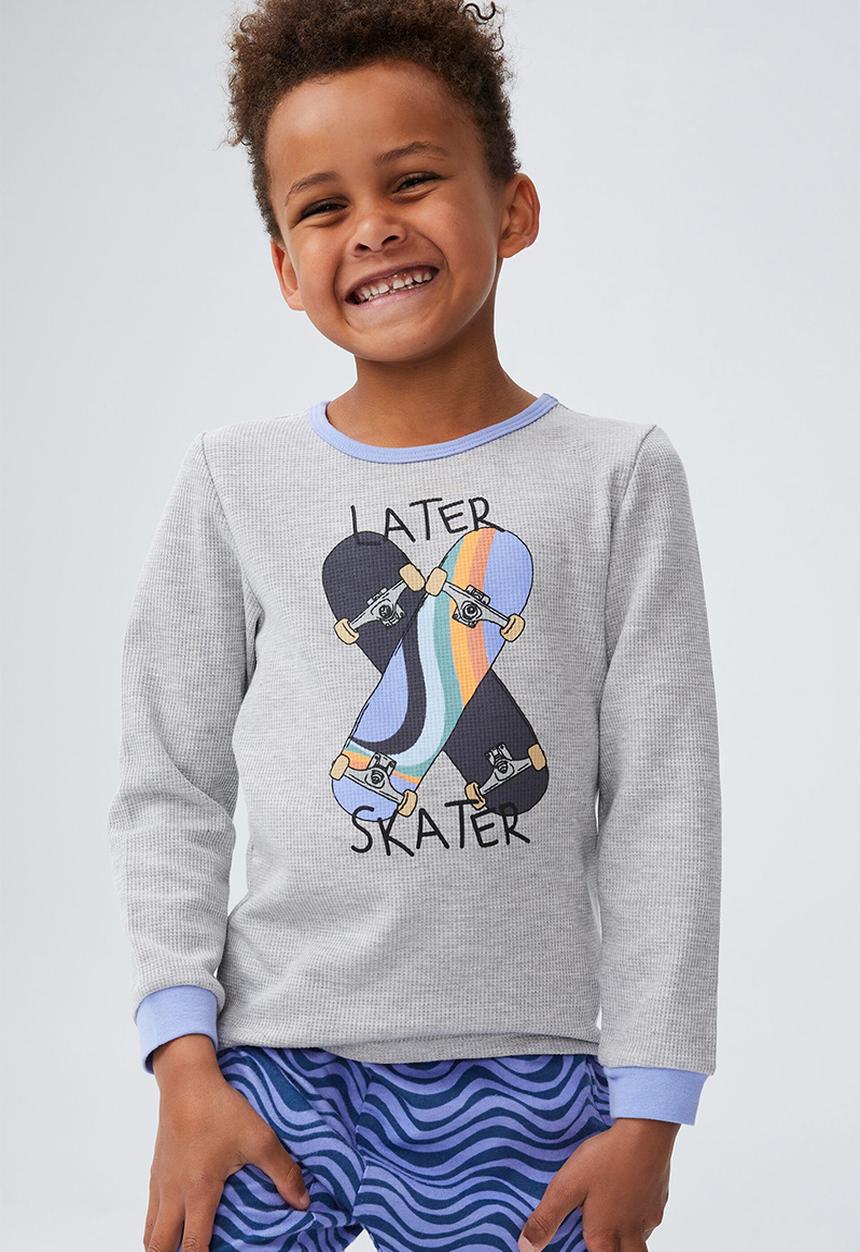 Cotton On - Noah long sleeve pyjama set - light grey & blue 