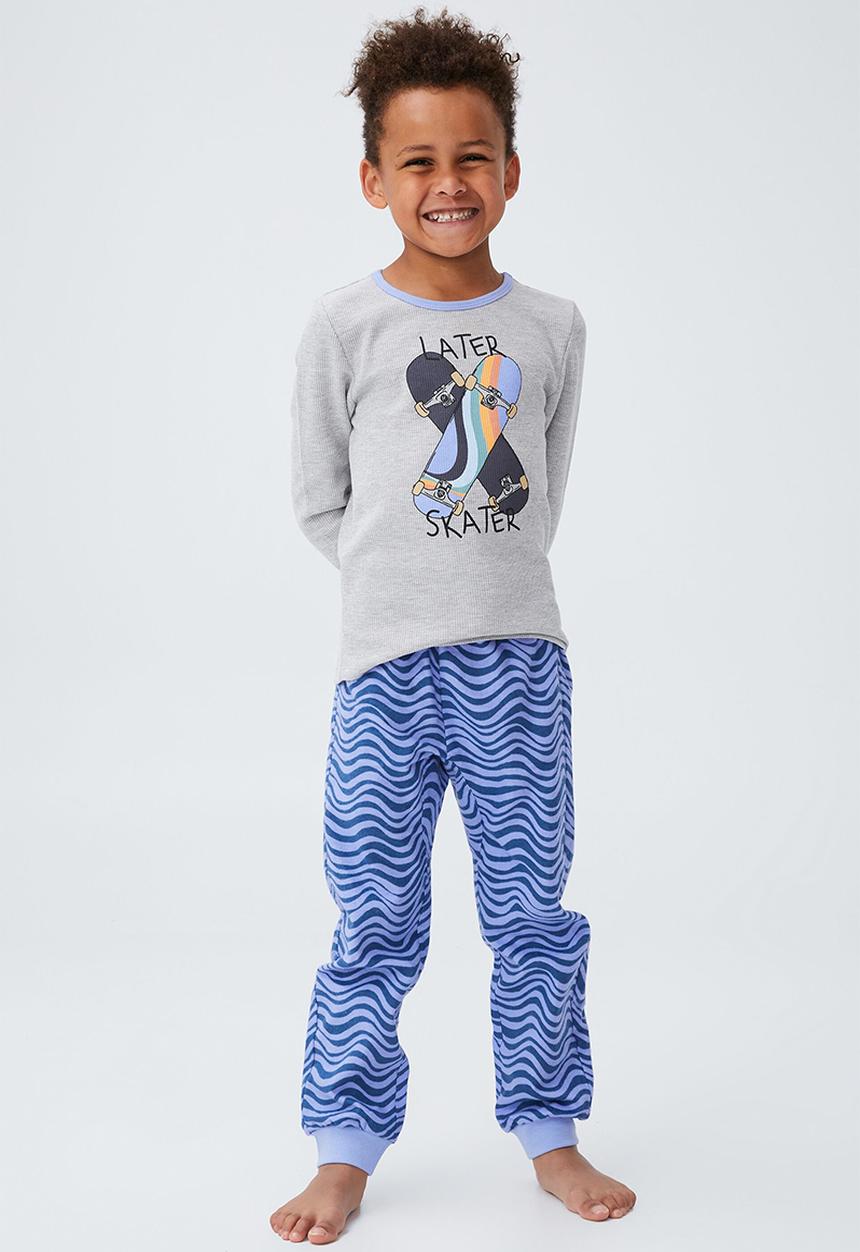 Cotton On - Noah long sleeve pyjama set - light grey & blue 