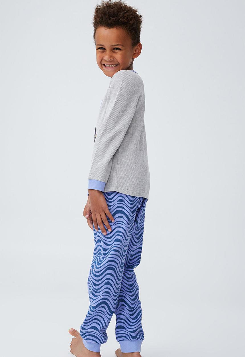 Cotton On - Noah long sleeve pyjama set - light grey & blue 