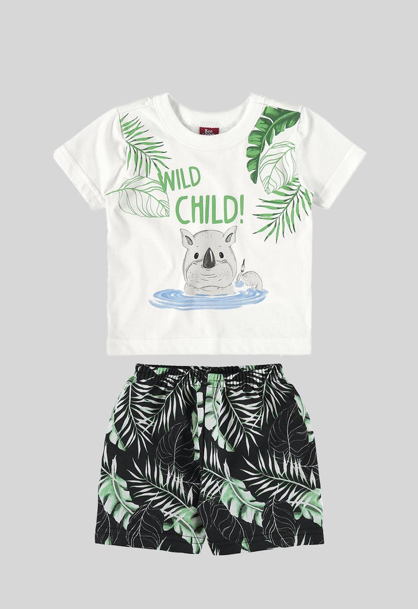 Bee Loop - Tee and sweat bermuda - white & black