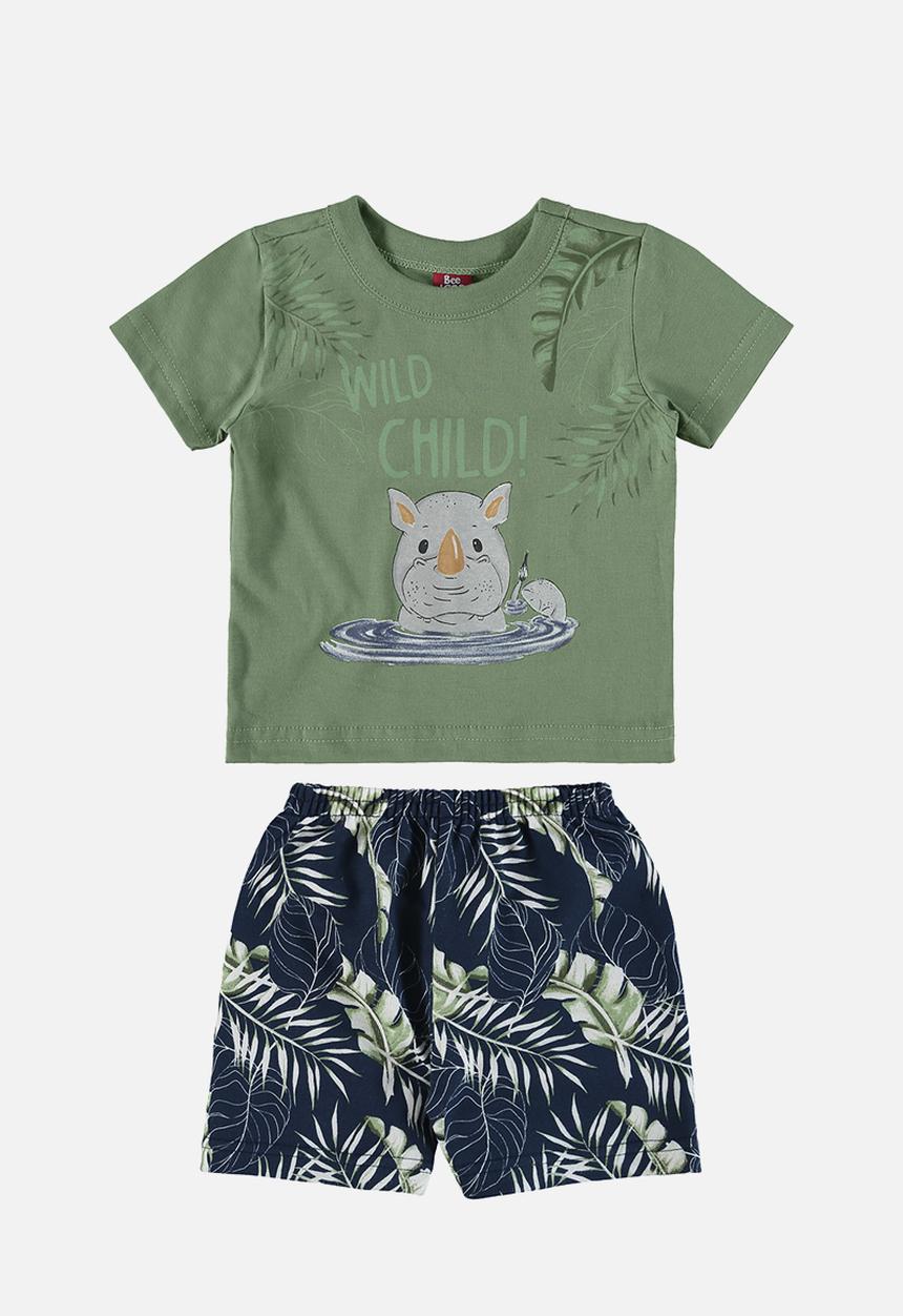 Bee Loop - Tee and sweat bermuda - green & black