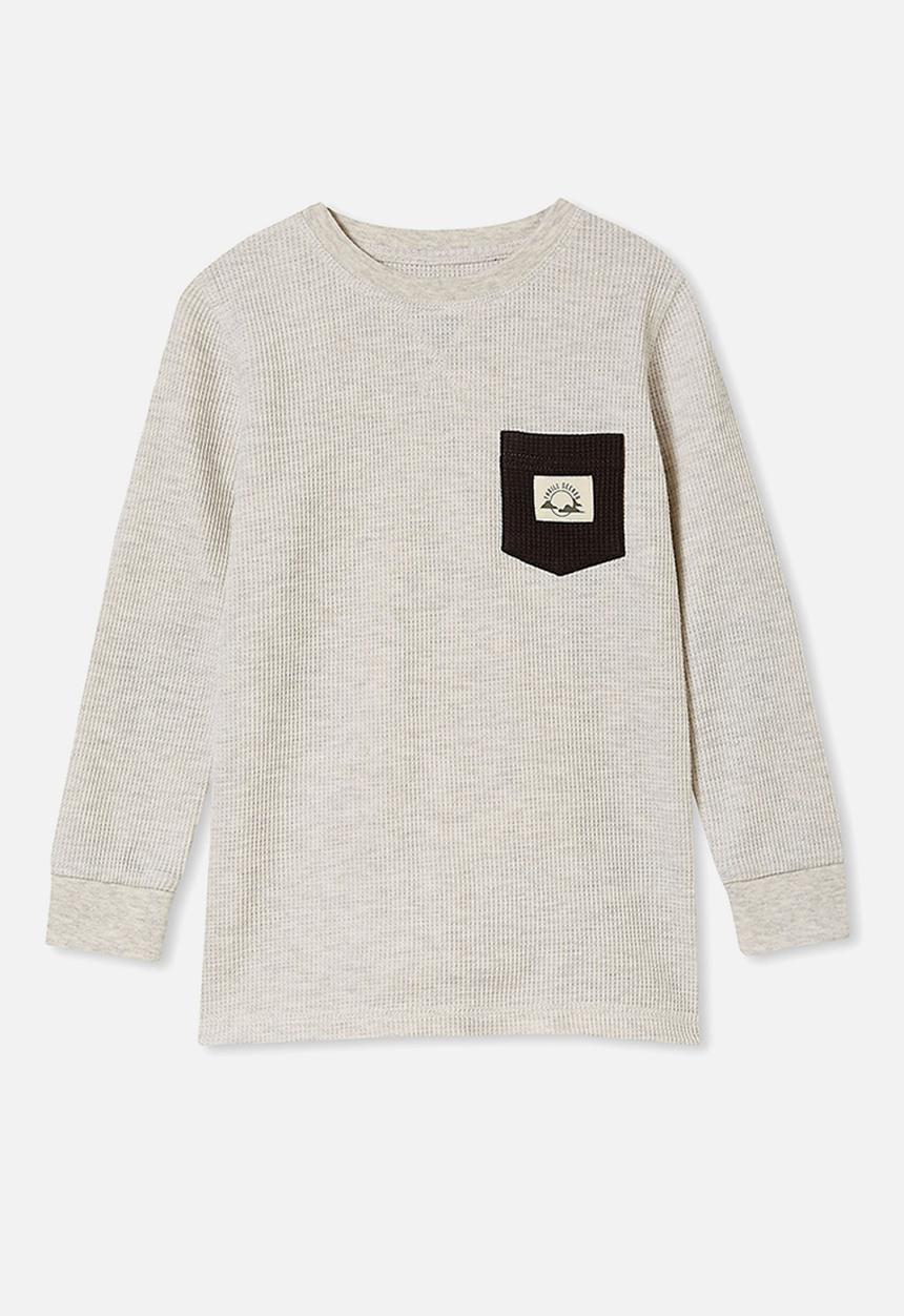 Cotton On - Long sleeve waffle crew elbow patches - light grey marle & phantom