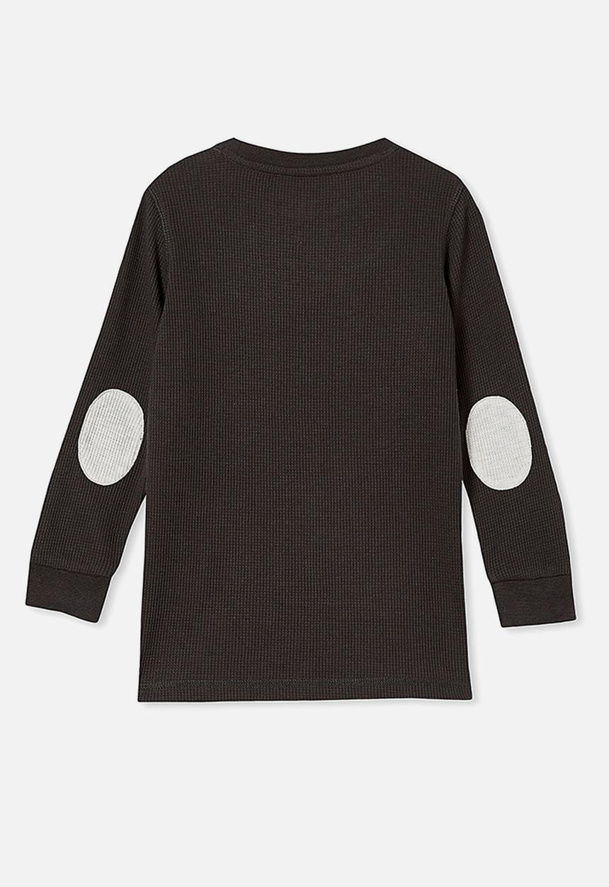Cotton On - Long sleeve waffle crew elbow patches - phantom & light grey marle