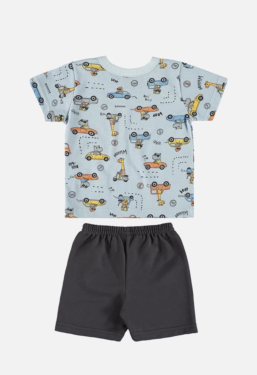 Bee Loop - Tee and sweat bermuda - light blue & black
