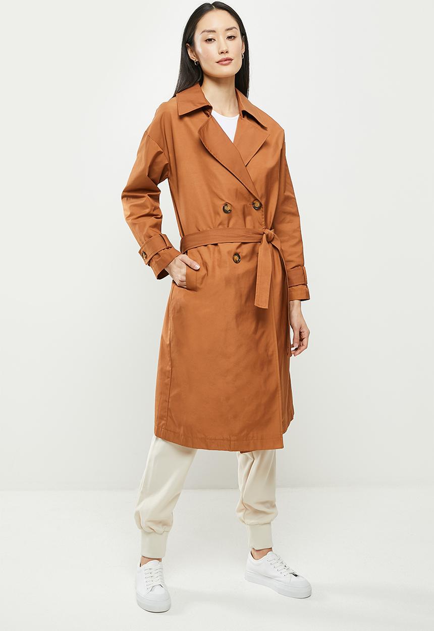 Koton - Relaxed fit button detail trench coat - cinnamon