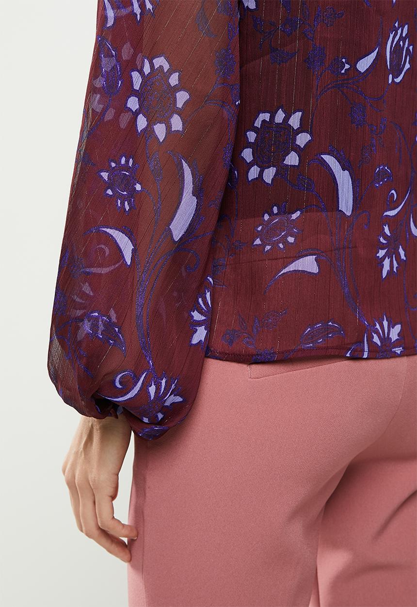 Koton - V neck long sleeve tulle detailed blouse - purple