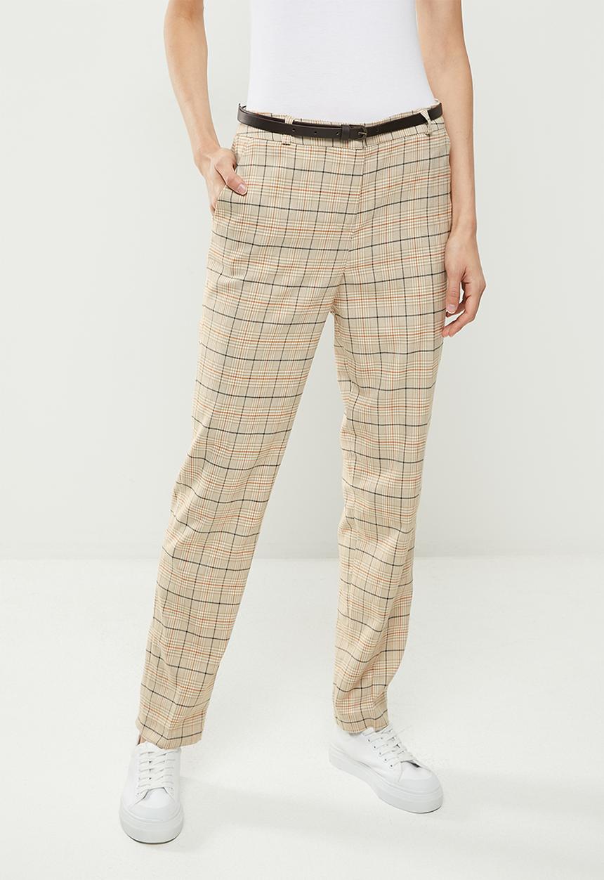 Koton - Medium rise plaid trousers - beige