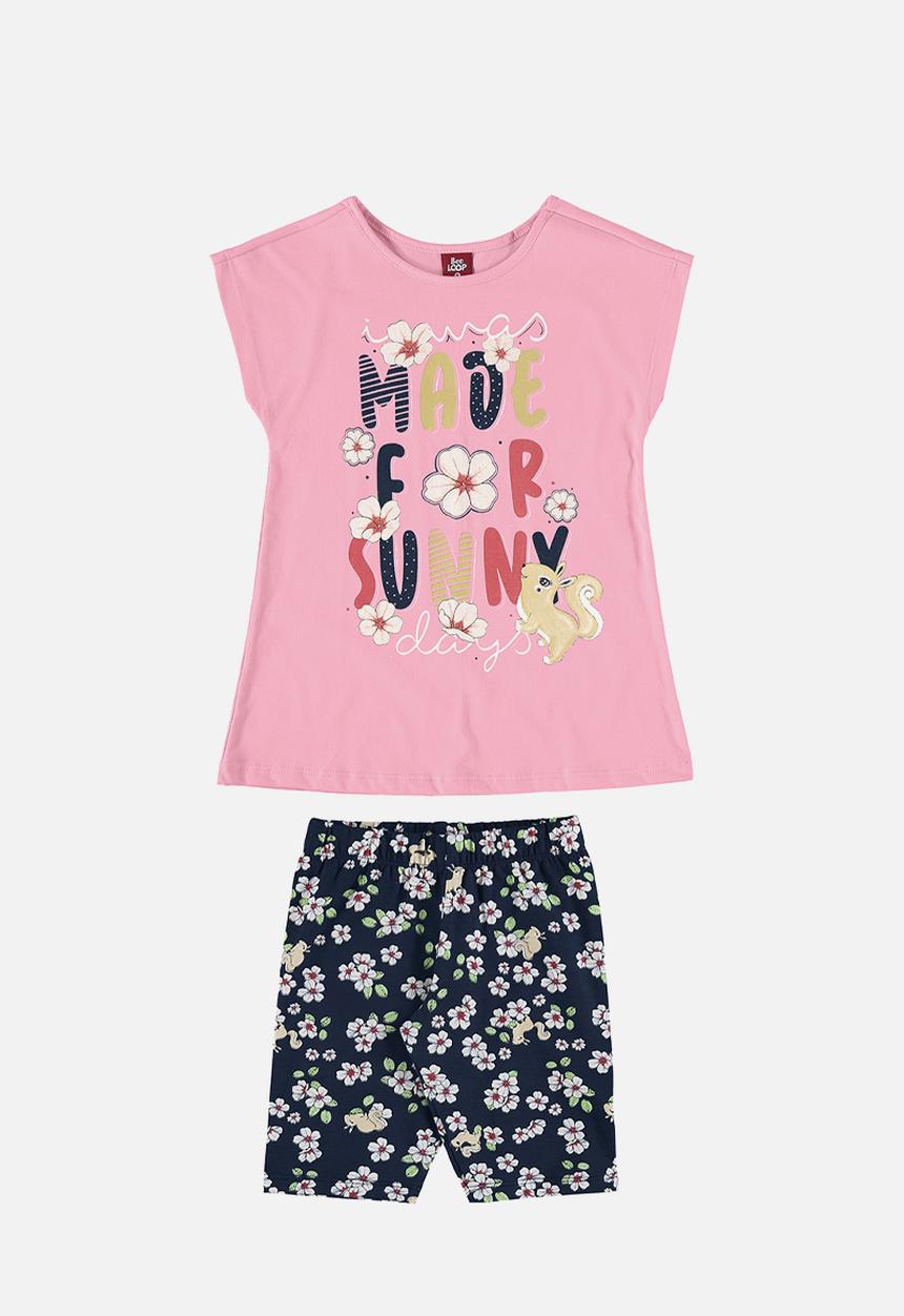 Bee Loop - Blouse and bermuda set - pink & navy