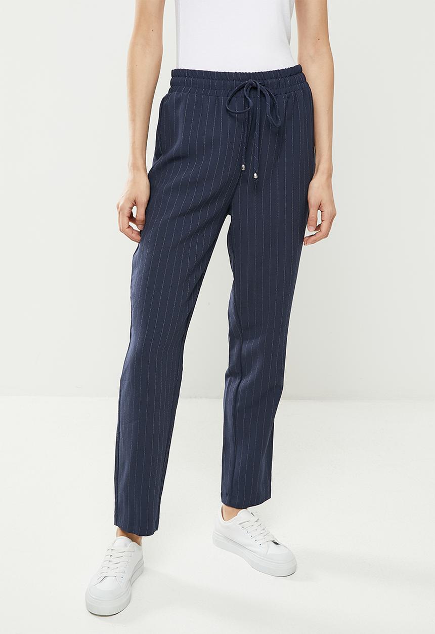 Koton - Medium rise striped tie waist trousers - navy