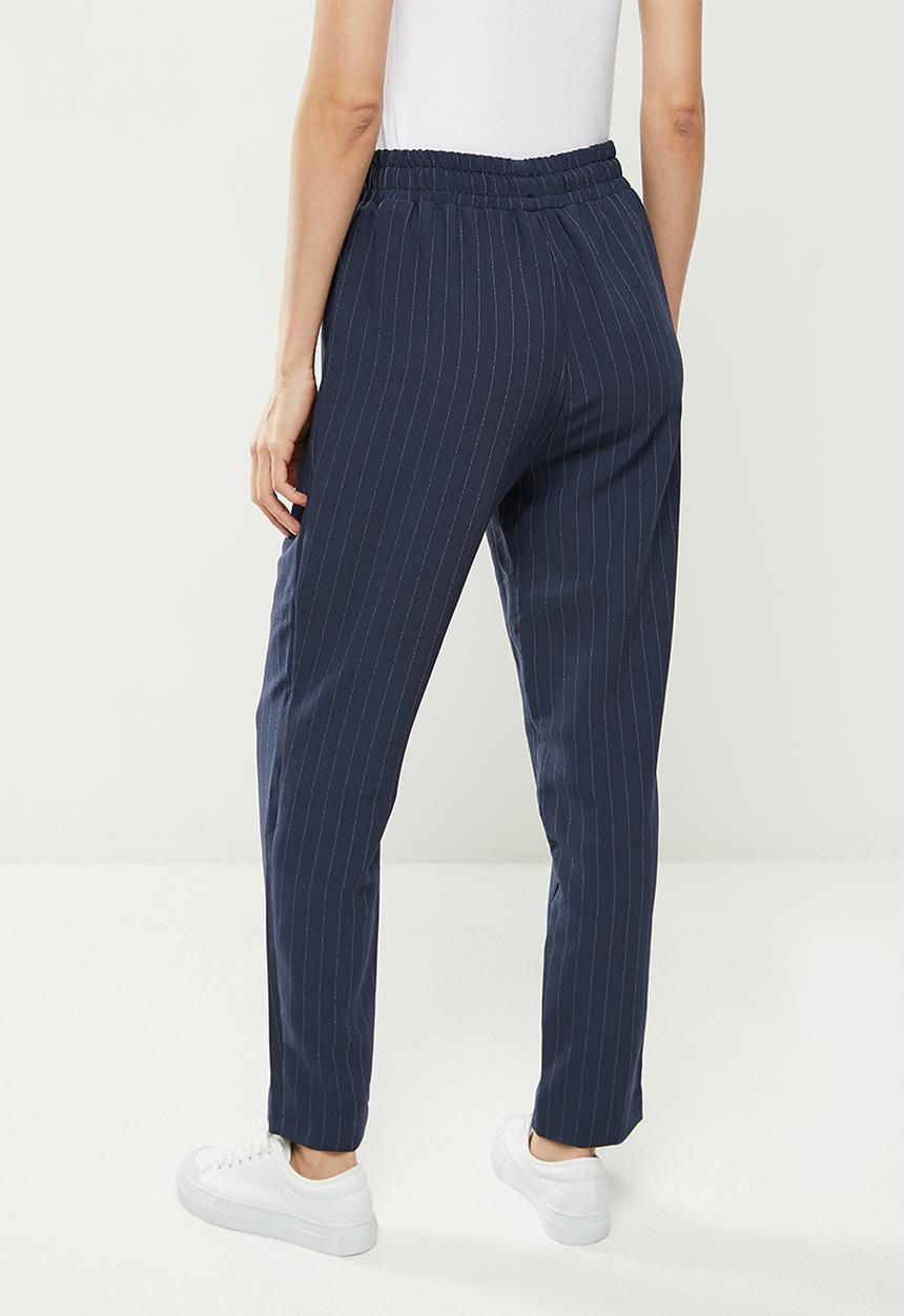 Koton - Medium rise striped tie waist trousers - navy