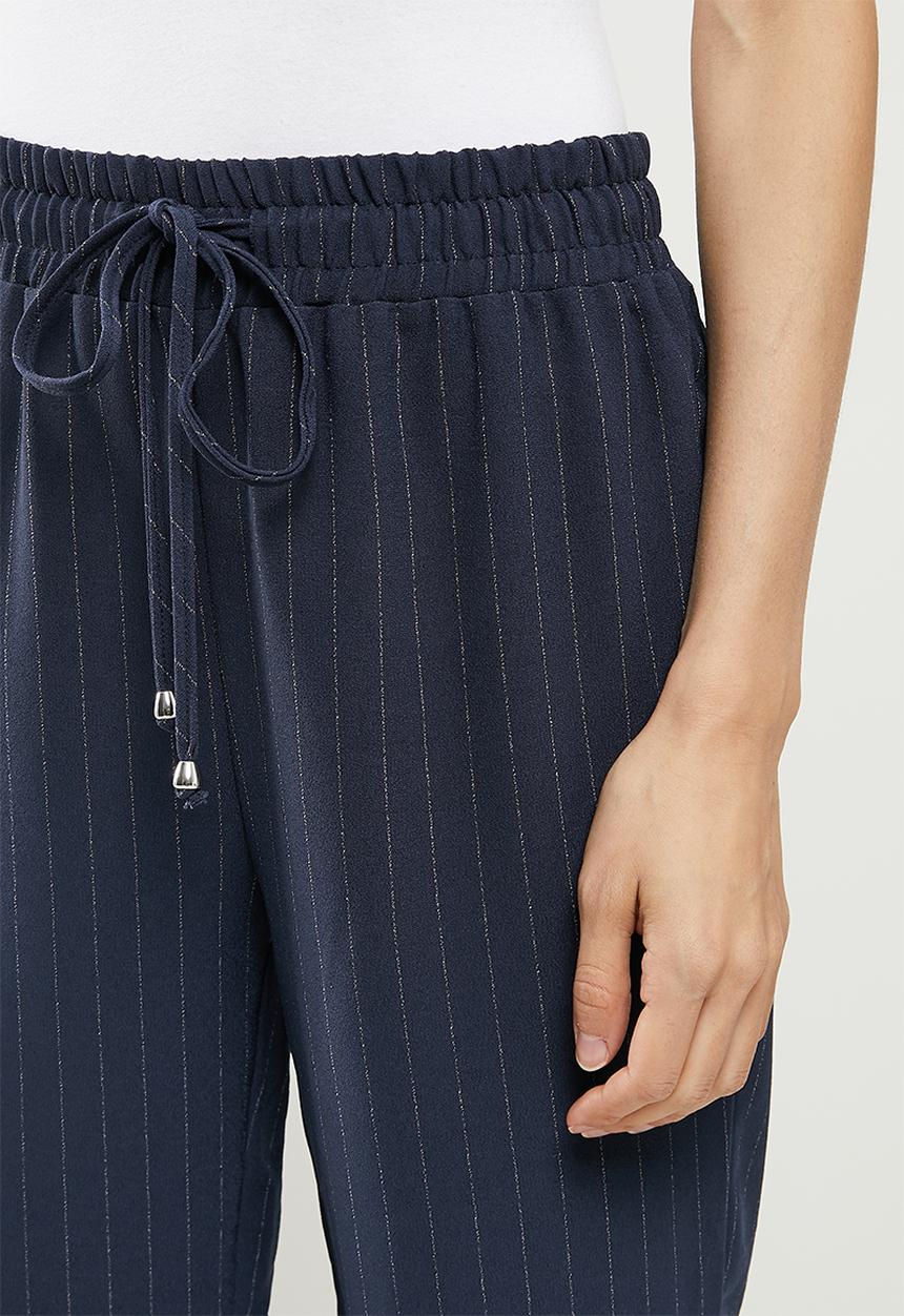 Koton - Medium rise striped tie waist trousers - navy