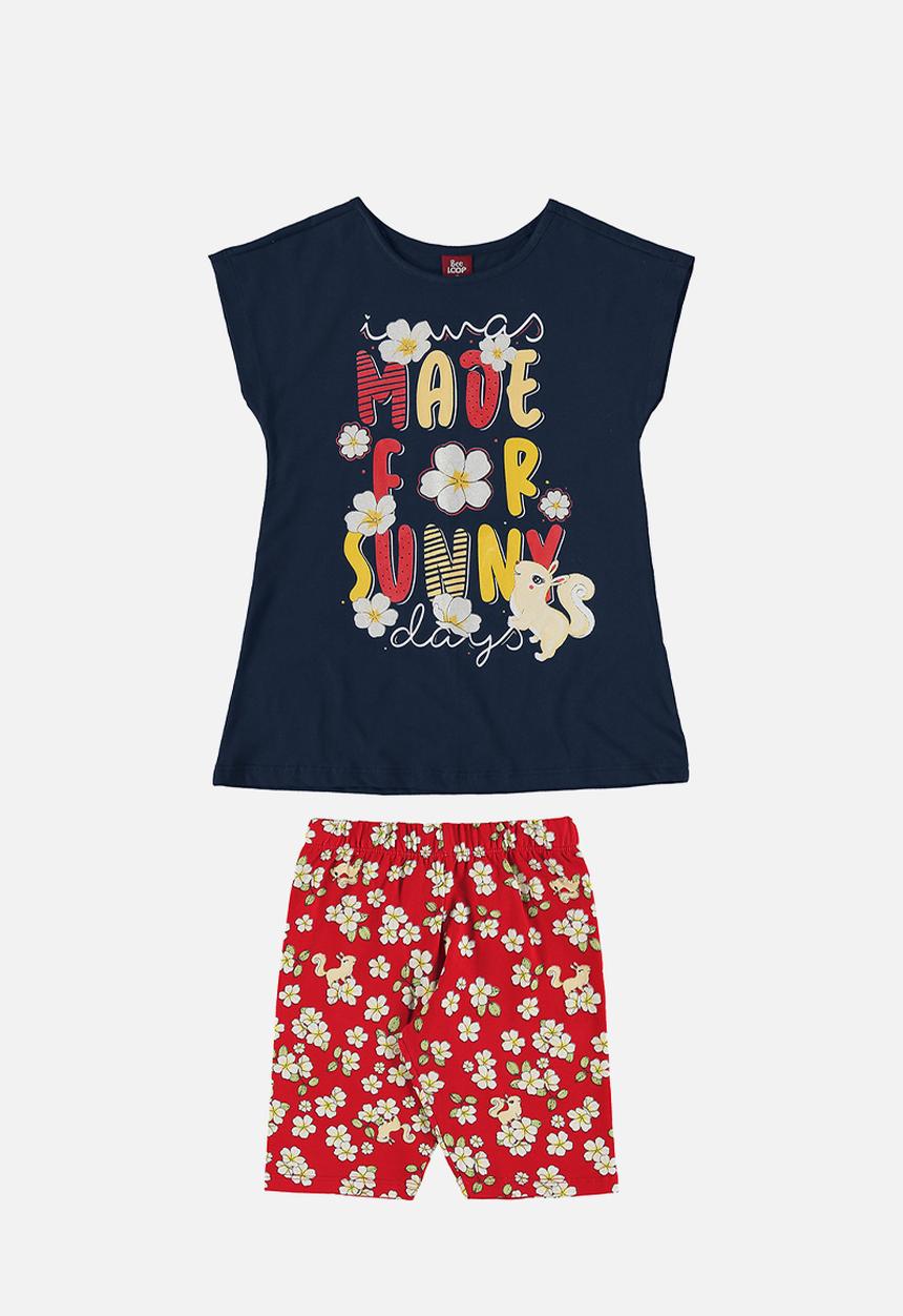 Bee Loop - Blouse and bermuda set - dark blue & red