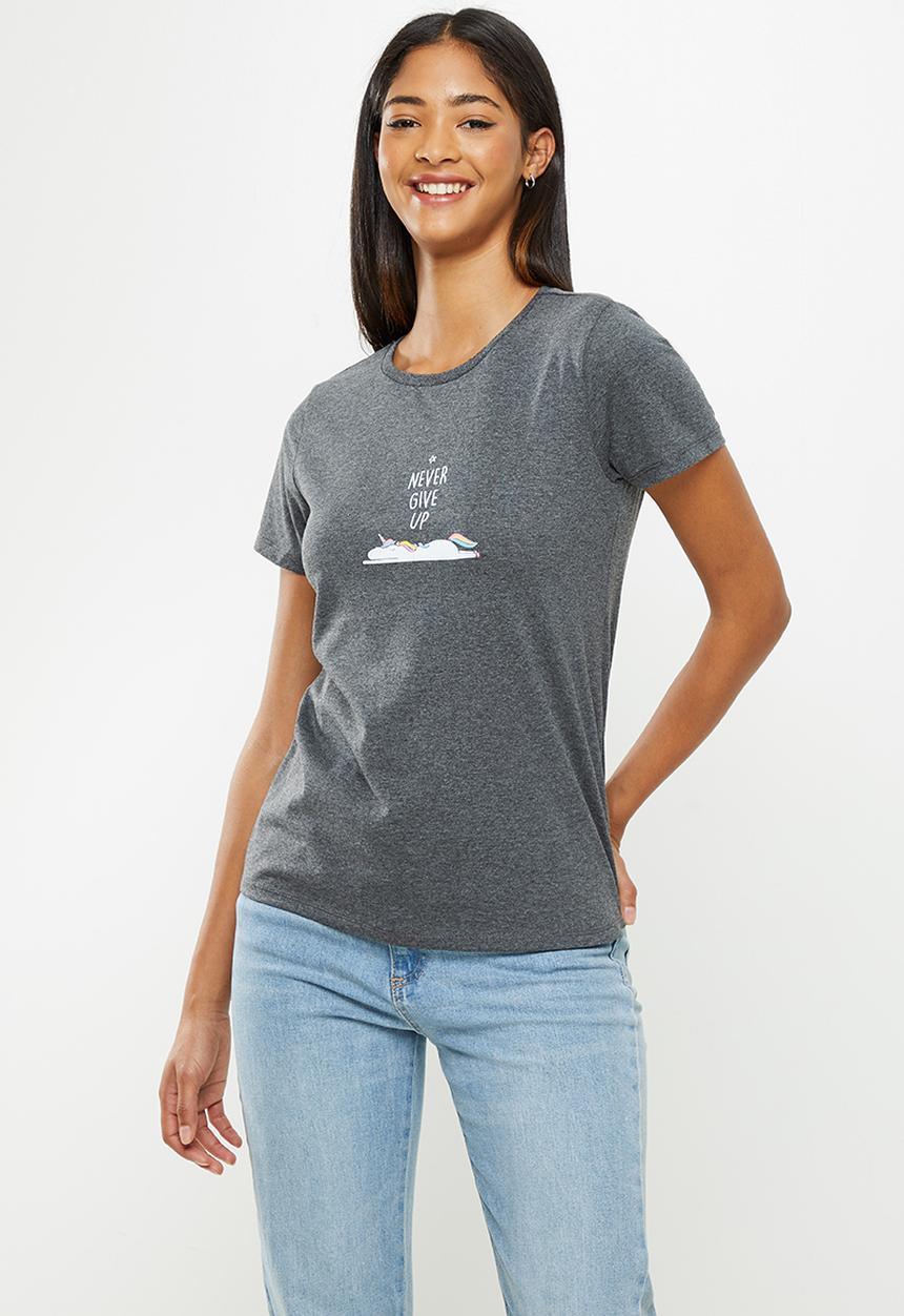 Koton - Crew neck printed T-shirt - anthracite