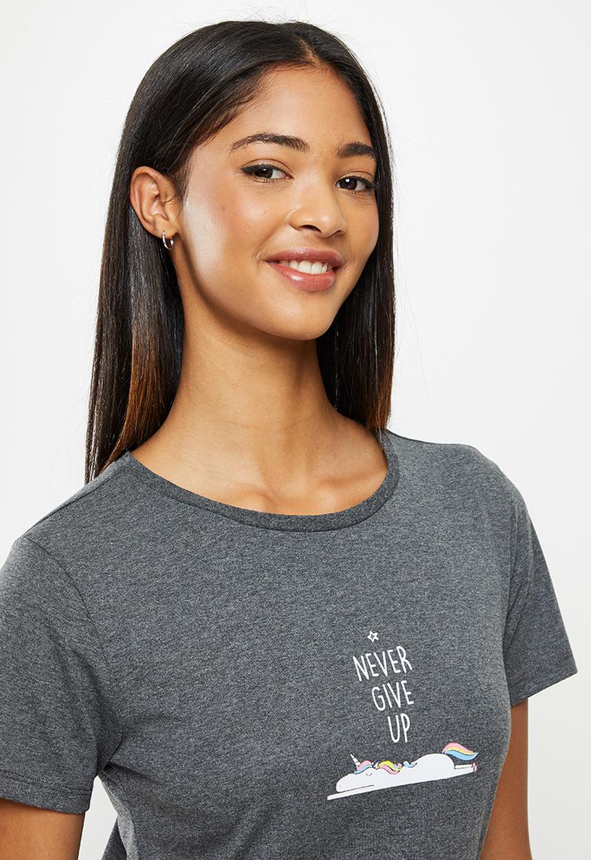 Koton - Crew neck printed T-shirt - anthracite