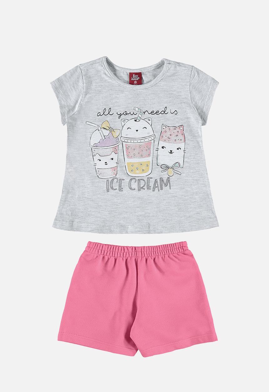 Bee Loop - Blouse and sweatshorts set - grey & pink