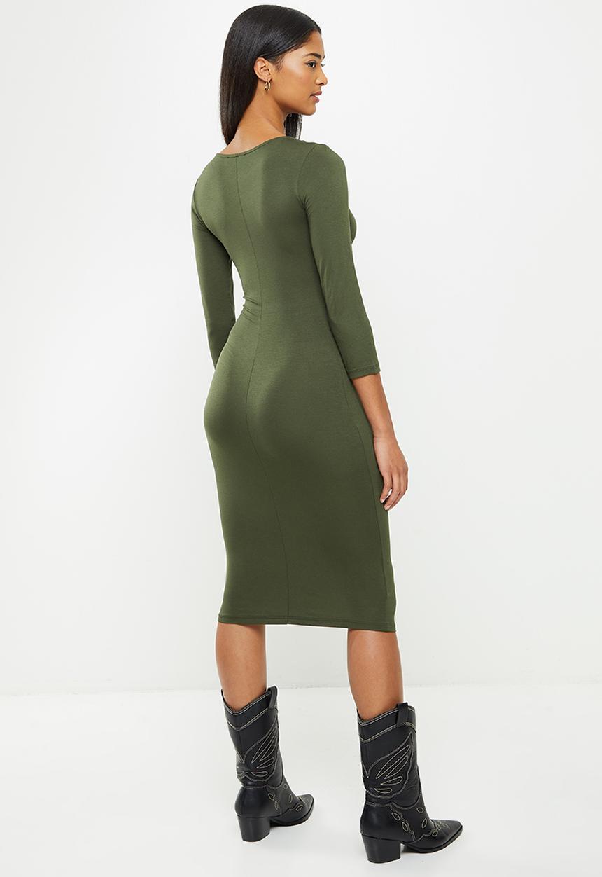 Koton - Long sleeve midi dress - khaki