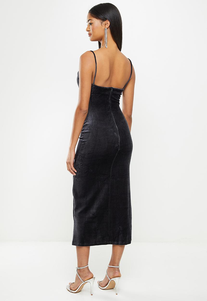 Koton - Slit detailed velvet dress - anthracite