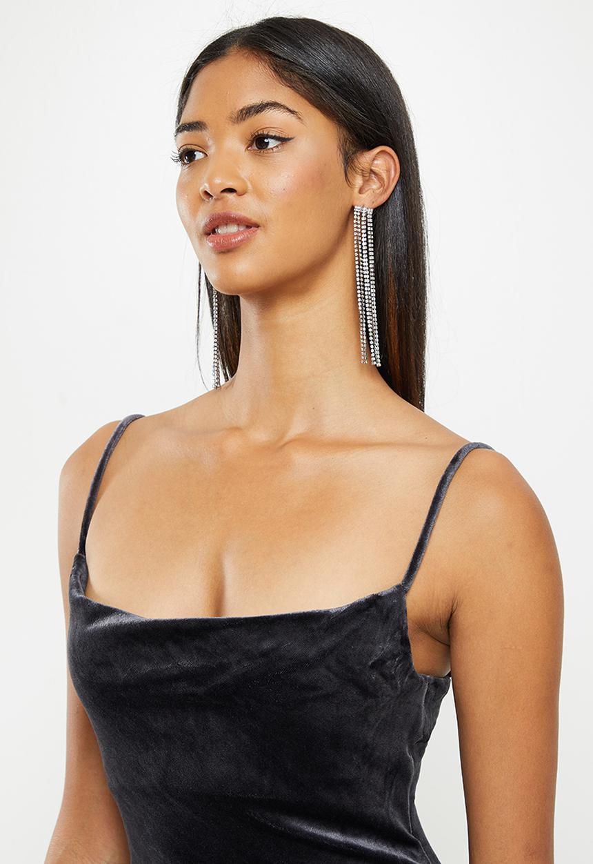 Koton - Slit detailed velvet dress - anthracite