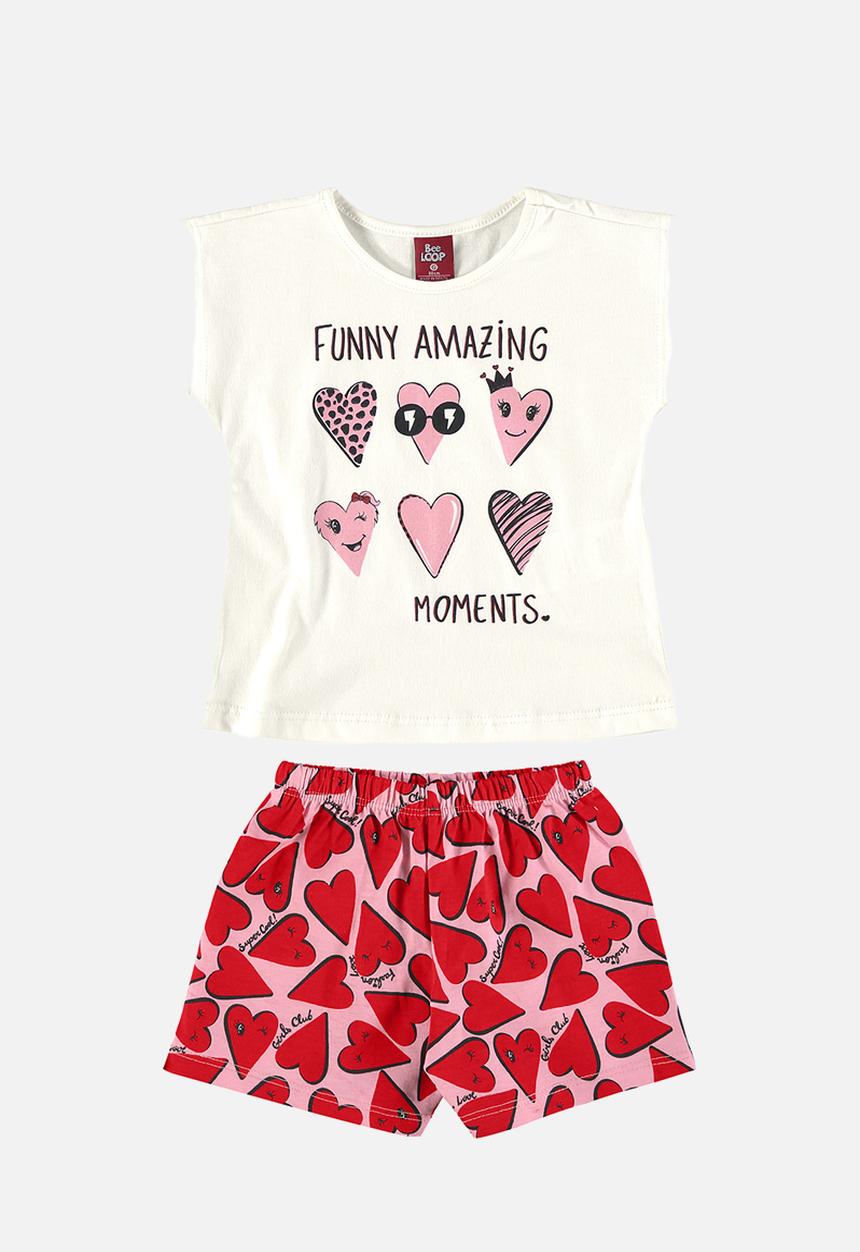 Bee Loop - Blouse and shorts set - off white & red