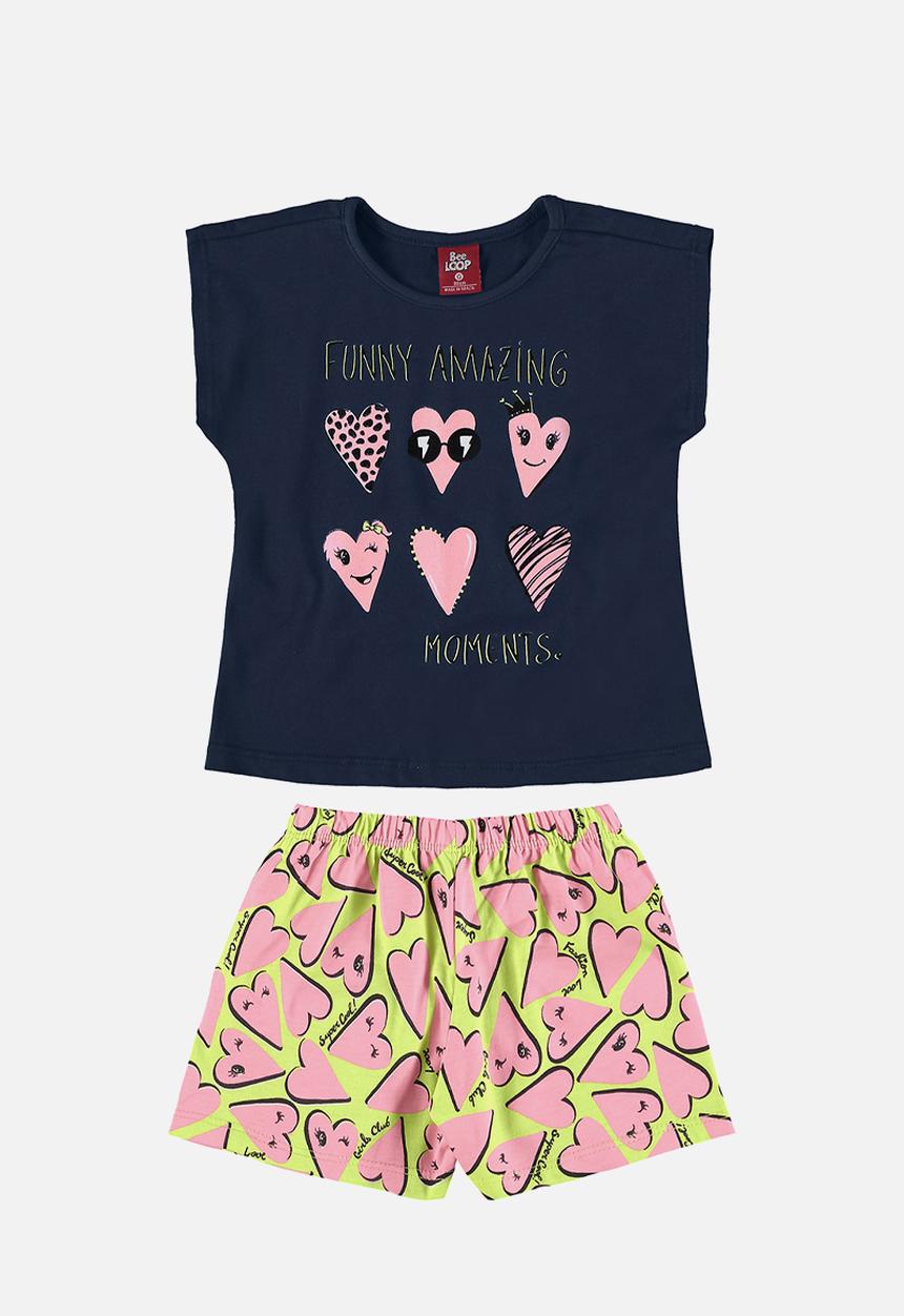Bee Loop - Blouse and shorts set - dark blue & lime green