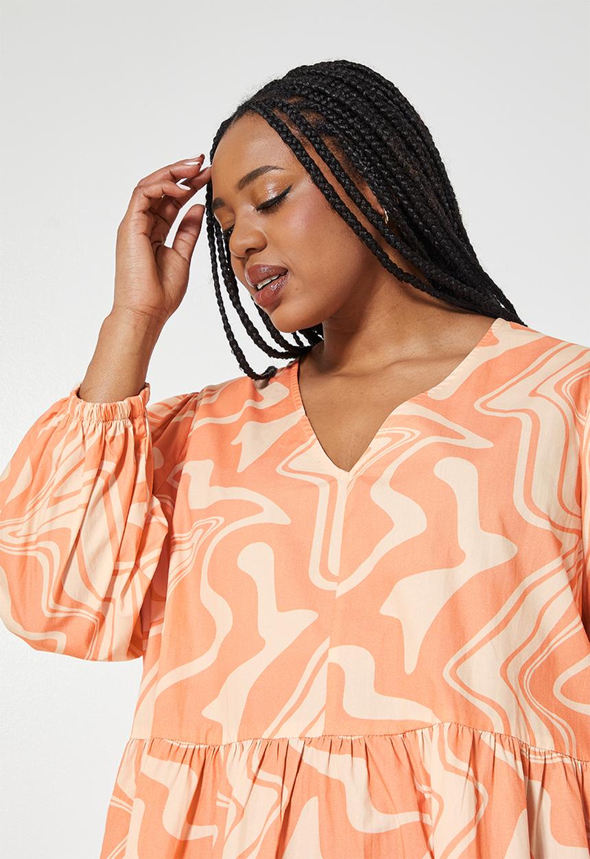 Superbalist - Short tiered dress - peach & beige 
