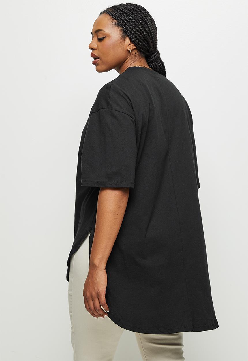 edit Plus - V-neck stripped hem tee - black