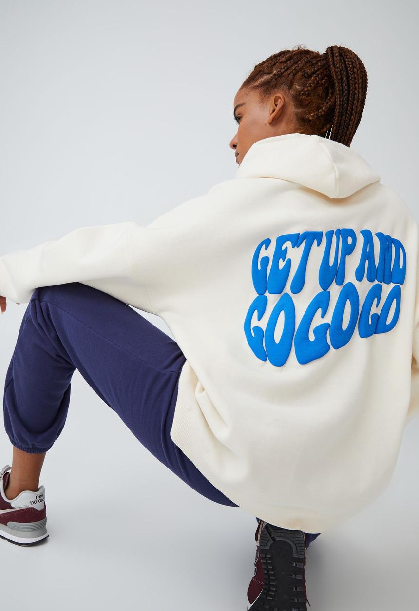 Cotton On - Plush oversized graphic hoodie - coconut milk