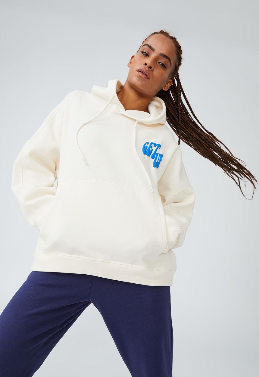 Cotton On - Plush oversized graphic hoodie - coconut milk