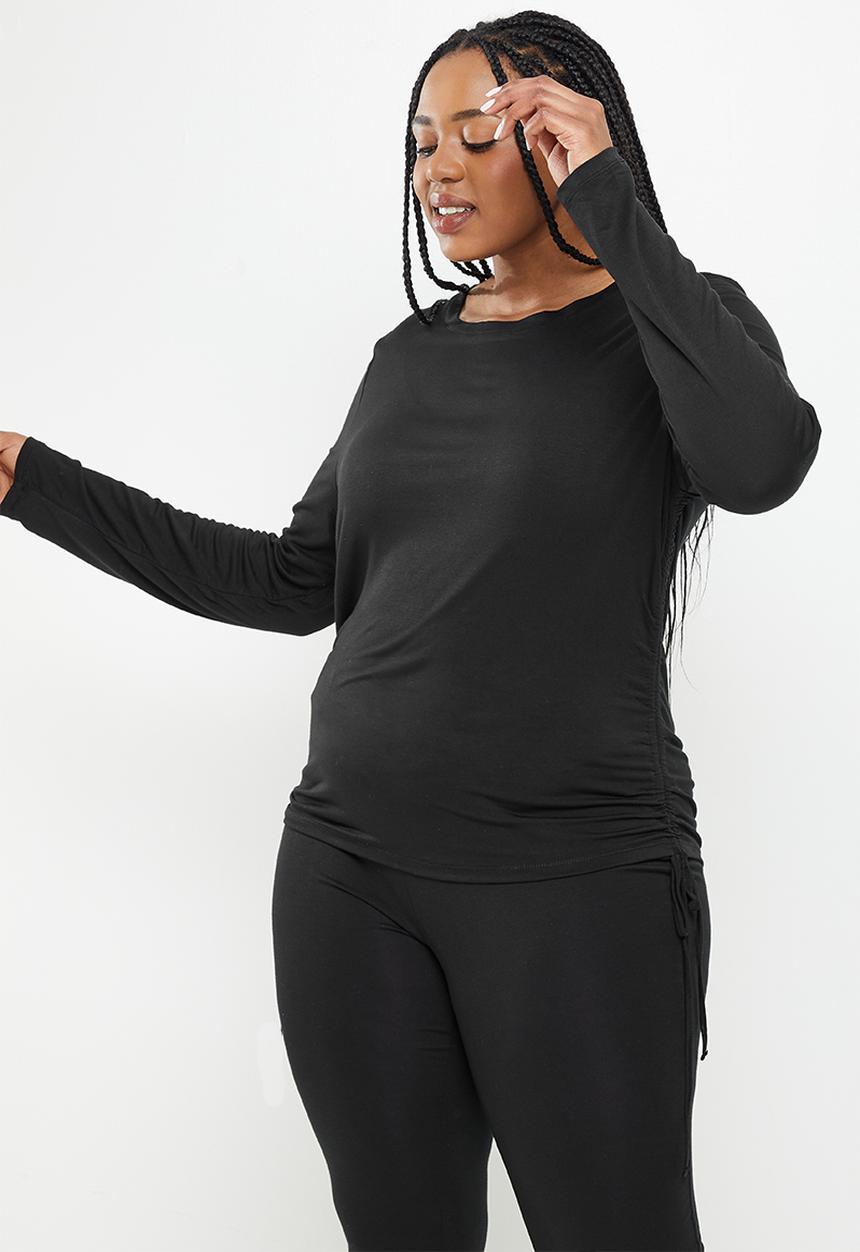 Cotton On - Curve sleep recovery side tie long sleeve top - black