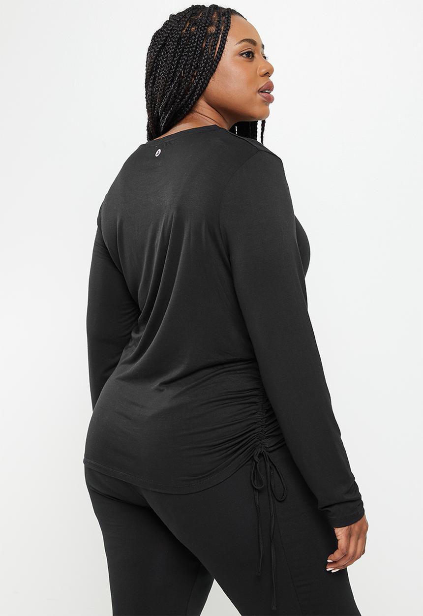 Cotton On - Curve sleep recovery side tie long sleeve top - black