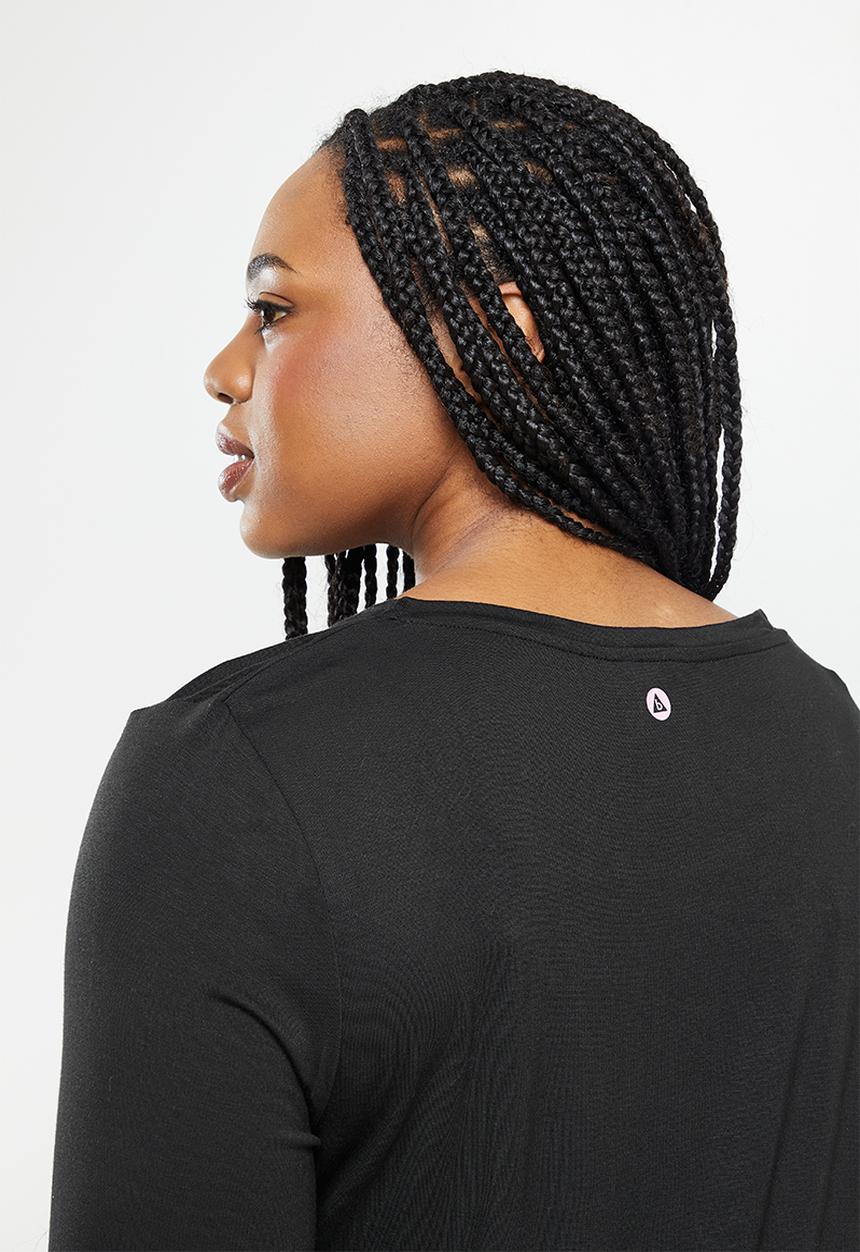 Cotton On - Curve sleep recovery side tie long sleeve top - black