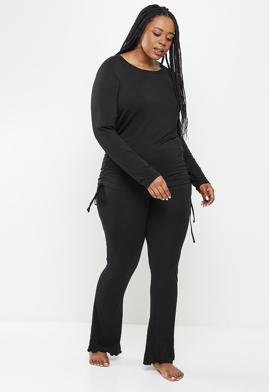 Cotton On - Curve sleep recovery side tie long sleeve top - black